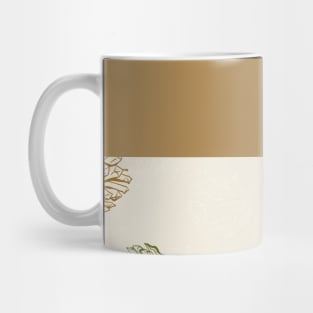 Gold Horizontal Split Colorful Pinecone Pattern on Cream Off-White Mug